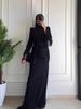 Modest Evening Dress/Formal Dress Women Elegant Retro Long Sleeve Maxi Dress– High Waist, Puff Sleeve, Wrap Hem – Vintage-Inspired(Black, Burgundy)_ecoleips.com