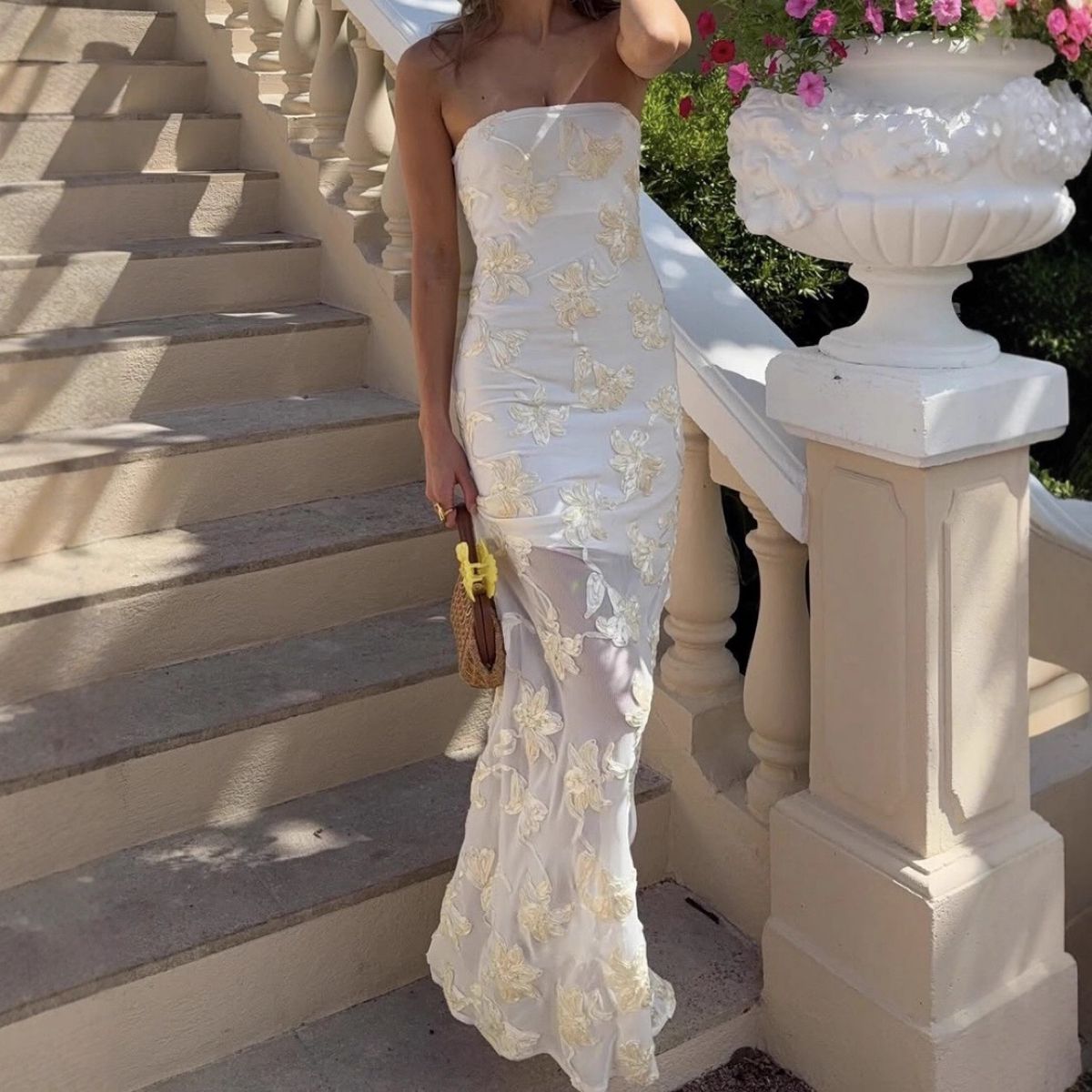 Women's Strapless Slim Fit Gown Floor Length Casual Elegant Fashion Dress Thin Material Suitable For Summer_ecoleips.com