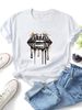Women Zebra Stripe Dripping Lips Graphic T Shirt Gold Splash Ink Print Crew Neck Short Sleeve Y2K Streetwear Casual Summer Tee_ecoleips.com