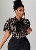 Curvy Women Heart Print Contrast Ruffle Bow Neck Blouse, Romantic Chic Spring Summer Date Party Shirt_ecoleips.com