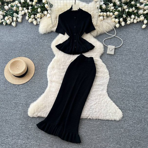 Women's Clothing Retro Autumn New Style Lapel Embroidered Lace Splicing Short Shirt With Large Swing Skirt Suit_ecoleips.com