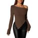 Women's Clothing Women's Solid Color Off-Shoulder Knitted T-Shirt Sexy Long Sleeve For Formal & Casual For Women_ecoleips.com
