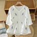 Women's Chinese Style Embroidered Cardigan Shirt Loose Fit Cotton Linen Blouse V-Neck 3/4 Sleeve Summer Top Versatile_ecoleips.com