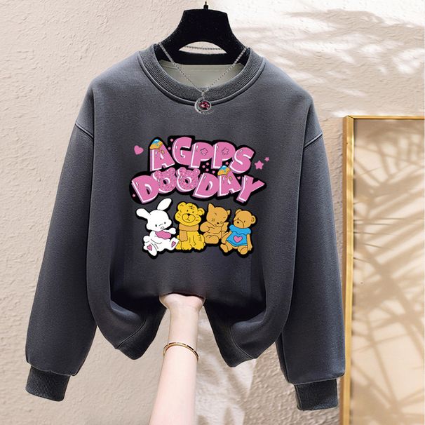 Women's Fleece Lined Sweatshirt round Neck Thickened Winter Top Korean Style Loose Fit Casual Spring Autumn Youthful_ecoleips.com