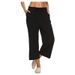 Suitable For All Seasons Women's Summer Loose Cotton Linen Elastic Waist Wide Leg Cropped Casual Pants_ecoleips.com