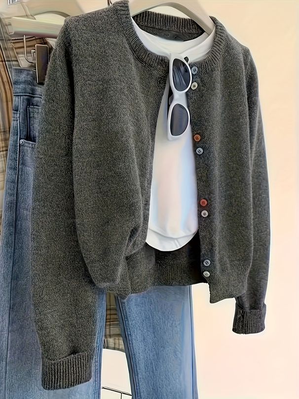 Autumn And Winter Round-neck Women's Versatile Elegant Commuter Sweater Cardigan_ecoleips.com