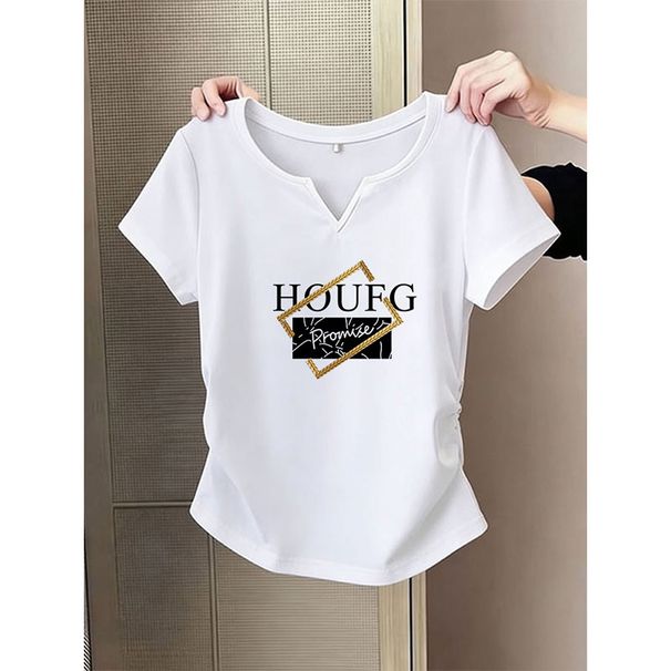Korean Style Women's V Neck Short Sleeve T Shirt Pure Cotton Slim Fit Unique Design Flattering Summer Autumn Top_ecoleips.com