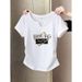 Korean Style Women's V Neck Short Sleeve T Shirt Pure Cotton Slim Fit Unique Design Flattering Summer Autumn Top_ecoleips.com