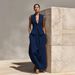 Women's Slimming Vest And Pants Set Solid Color V Neck Sleeveless Casual Outfit For Summer_ecoleips.com
