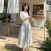 European And American Gentle Style Sweet Fairy Floral Summer Fresh V-neck High-waisted Slimmi, Women's A-line_ecoleips.com