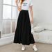 Elegant Pleated Flared Midi Skirt For Women - Black Polyester Skirt, New Style, Perfect For Commute And Travel_ecoleips.com