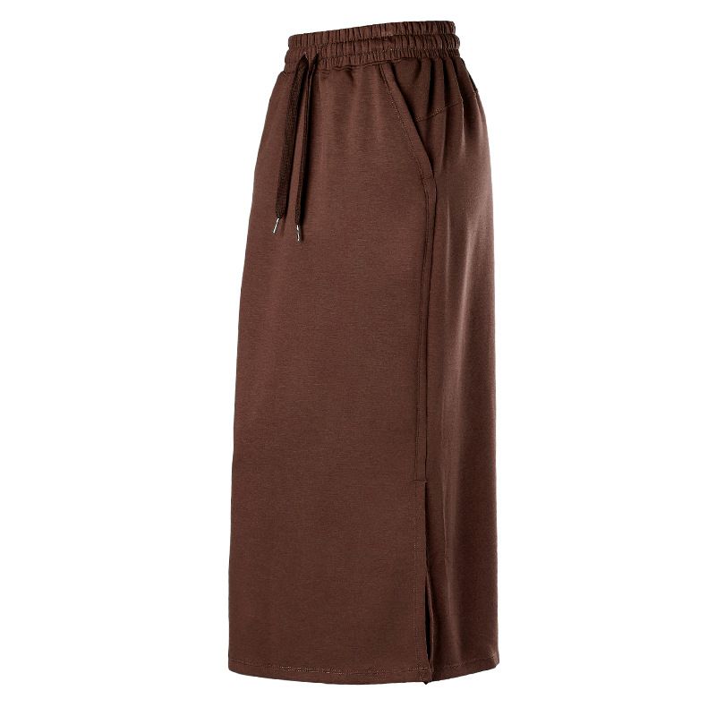 Women's High-Waisted Yoga Inspired Sweatshirt Skirt Mid-Length Loose Fit Casual Sporty Straight Cut With Split Hem_ecoleips.com
