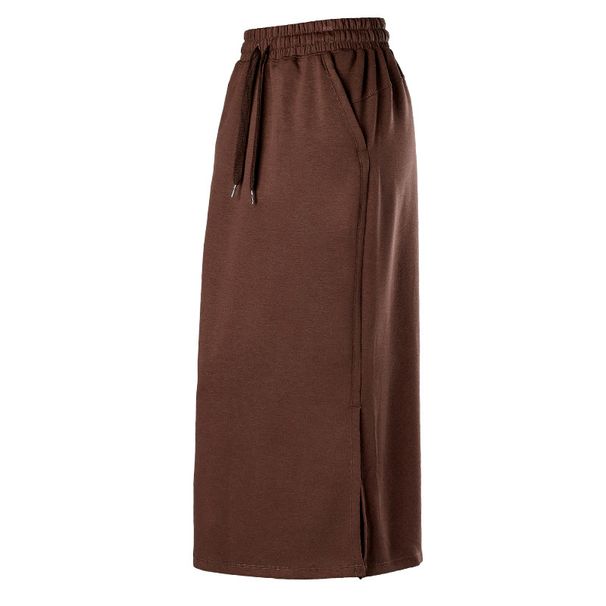 Women's High-Waisted Yoga Inspired Sweatshirt Skirt Mid-Length Loose Fit Casual Sporty Straight Cut With Split Hem_ecoleips.com