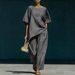 Women's Clothing Fashion Women's Summer Set Simple Loose Short Sleeve Irregular Hem Top With Wide Leg Pants_ecoleips.com