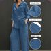 Women's Reversible Long Sleeved Shirt And Elastic Waist Trousers Set Solid Color Lightweight Fabric_ecoleips.com