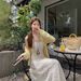 Summer 2025 New French-style Apricot Strap For Women, High-end Elegant Early Spring Lace Heavy-duty Long Dress_ecoleips.com
