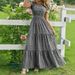 Women's Long Dress V Neck High-Waisted Floral Print Layered Short Sleeve Elegant_ecoleips.com