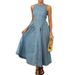 Voya Women's 2026 Spring New Fashionable Commuter Solid Color Round Neck Waist Waist Bareback Dress Cowboy Color_ecoleips.com