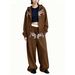 Women's European American Style Hooded Zip up Sweatshirt Set Trendy Brand Patterned Print Loose Wide Leg Pants Two Piece Set_ecoleips.com