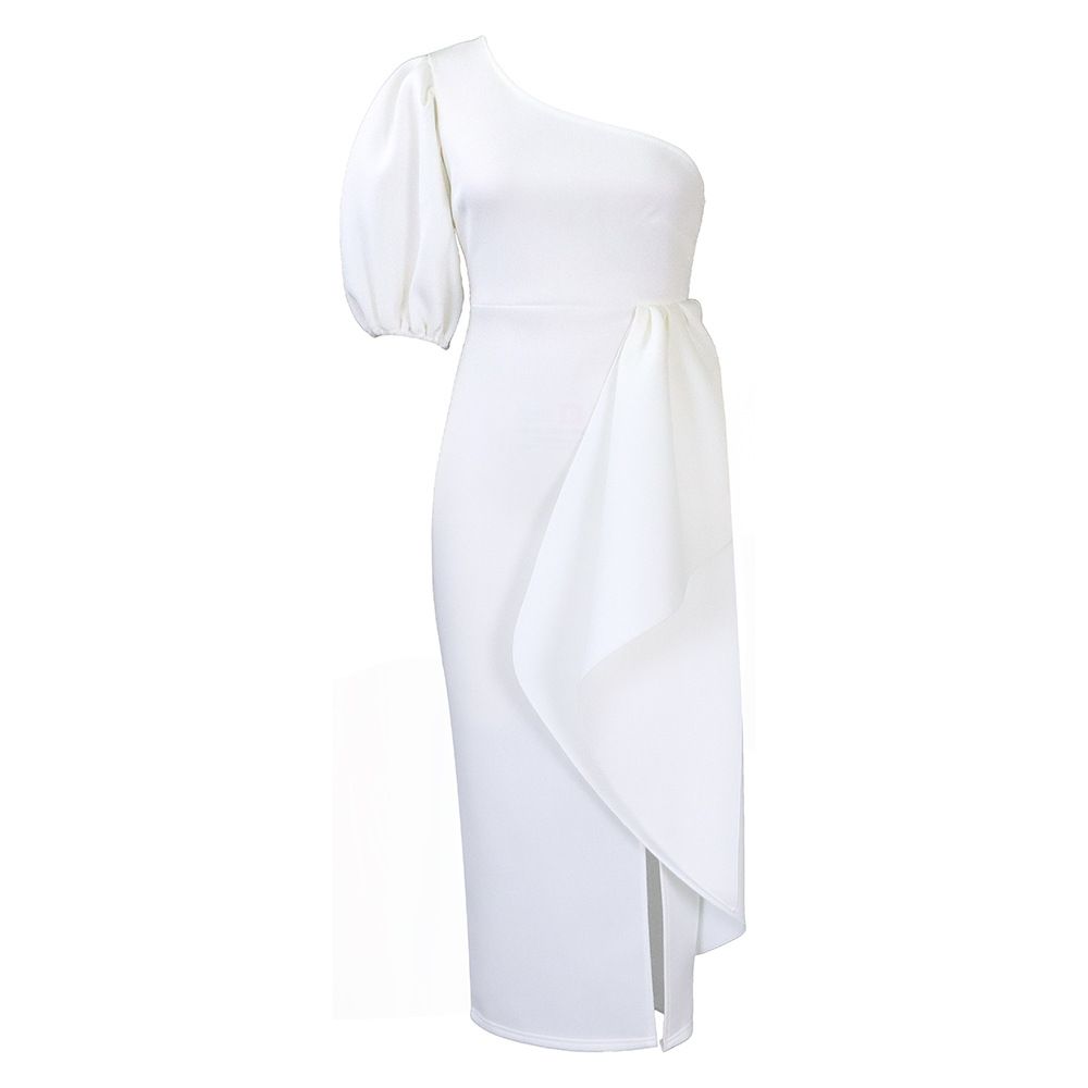 Women's clothing oblique collar slit ruffled dress skirt sexy_ecoleips.com