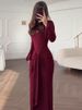Mozision Flare Long Sleeve Draped Sexy Maxi Dress Women Gown Elegant O Neck High Waist Bodycon Club Party Long Dresses Female_ecoleips.com