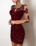 Women's Clothing Hot Stamping Stitching V Neck Pleated Satin Dress_ecoleips.com