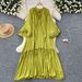 Spring Dress High End Lazy Style Lace Up Single Breasted Lantern Sleeve Loose And Slim Ruffle Dres_ecoleips.com