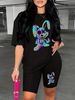 Summer Women's Casual And Fashionable Cartoon Rabbit Print Loose T-shirt+shorts Two-piece Sportswear Suitable For Daily Wear-107_ecoleips.com