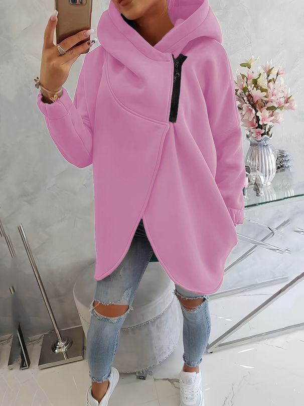 Women's Clothing Women's Long Sleeved Casual Black Hooded Jacket Sweatshirt With Front Pocket Zipper Hoodie_ecoleips.com