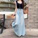 High-Waisted Slimming Denim Midi Skirt Korean Style Washed Frayed A-Line Long Skirt for Women Summer 2026 Versatile_ecoleips.com