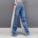 Women's Clothing Temperament Denim Contrast Color Stitching High Waist Wide Leg Jeans Autumn New Style Fashionable Slim All Match Casual Pants_ecoleips.com
