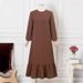 In Stock Ethnic Clothing Arabic Long Dress Solid Color Puff Sleeve Ruffle Elegant Vintage Robe_ecoleips.com