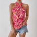 Floral Cross Front Halter Top - Summer Vacation Style Sleeveless Blouse For Women_ecoleips.com