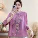 2026 Spring/Summer New Chinese‑Style Embroidered Traditional Knot‑Button Mid‑Sleeve Short‑Sleeve Cotton‑Linen Top For Wo_ecoleips.com