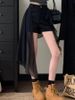 Women's High-Waisted Patchwork Ribbon Design Shorts Retro American Style Versatile Casual Boot Pants for Autumn Winter Slimming Irregular Bottoms_ecoleips.com