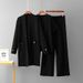 Women's Knitted Three Piece Set mid Length Cardigan Short Sleeved Top Wide Leg Pants Autumn Winter Cross Border Foreign Trade_ecoleips.com