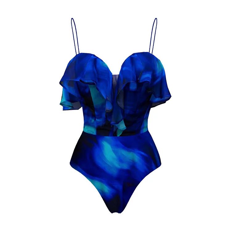 Women's Ruffled One-Piece Swimsuit - Floral Print Beach Bathing Suit For Vacation & Pool Party_ecoleips.com