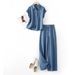 Women's Clothing Tencel Shirt Jeans Two Piece Suit Short Sleeved Trousers_ecoleips.com