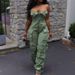 Women's Clothing Breasted Tube Top Slim High Waist Multi Pocket Jumpsuit Trousers_ecoleips.com