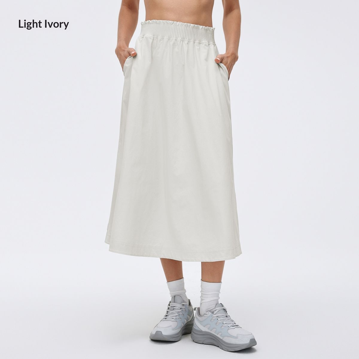 Women's Spring/Summer Elegant Casual Midi Skirt, High Waisted, Versatile, A Line, Yoga/Sports Long Skirt, D26042_ecoleips.com