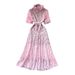 French Romantic Style High-Waisted Pink Lace Dress For Women Elegant A-Line Long Skirt Summer Commute Ready_ecoleips.com