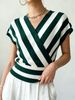 Women Soft Skin-Friendly Breathable Striped Knit Top Wrap V Neck Cap Sleeve Loose Waist Cinch Cropped Knit Blouse_ecoleips.com