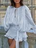 2026 Summer Elegant Sexy Mini Dress, Tie Ruched Neck, Lantern Sleeves, Double-Layer Ruffle Hem, Fully Lined_ecoleips.com