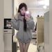 Blue Fur Collar Jacket Hooded Sweater Women's Autumn And Winter Lamb Wool Woolen Coat Thickened And Looks Good In Early Winter_ecoleips.com