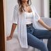 Women's Clothing Lace Short Sleeve Knit Cardigan – UPF 30+ Summer Cover-Up (White, Khaki, Pink)_ecoleips.com