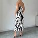 Voya Foreign Trade Women's Fashion 2026 Spring Summer New Style Elegant Intellectual Cow Print Strap Midi Dress_ecoleips.com