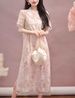 Chinese-style Modified Spring Cherry Blossom Cheongsam Dress|Embroidered Lace Slim-fit Dress 2025 Summer New Style_ecoleips.com