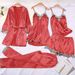 Women's Clothing pajamas five piece set Sexy lingerie Sexy pajamas Nightdress Ladies home clothes Simulation silk pajamas_ecoleips.com