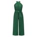 Sexy Halter Neck Sleeveless Jumpsuit 2025 Summer New Foreign Trade Style For Women, Lace-up Slim-fit Pleated Wide-leg_ecoleips.com