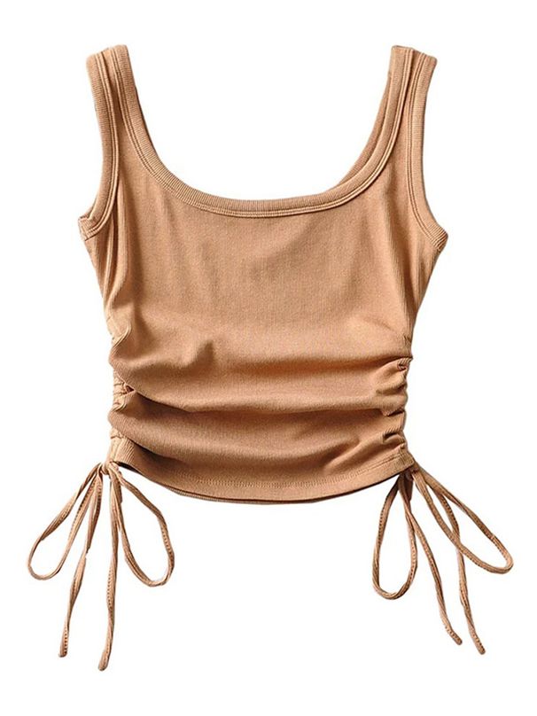 New Arrival Girls Casual Solid Colour Two Side Drawstring Vest Folds Shirring Sexy Tank&Camis_ecoleips.com